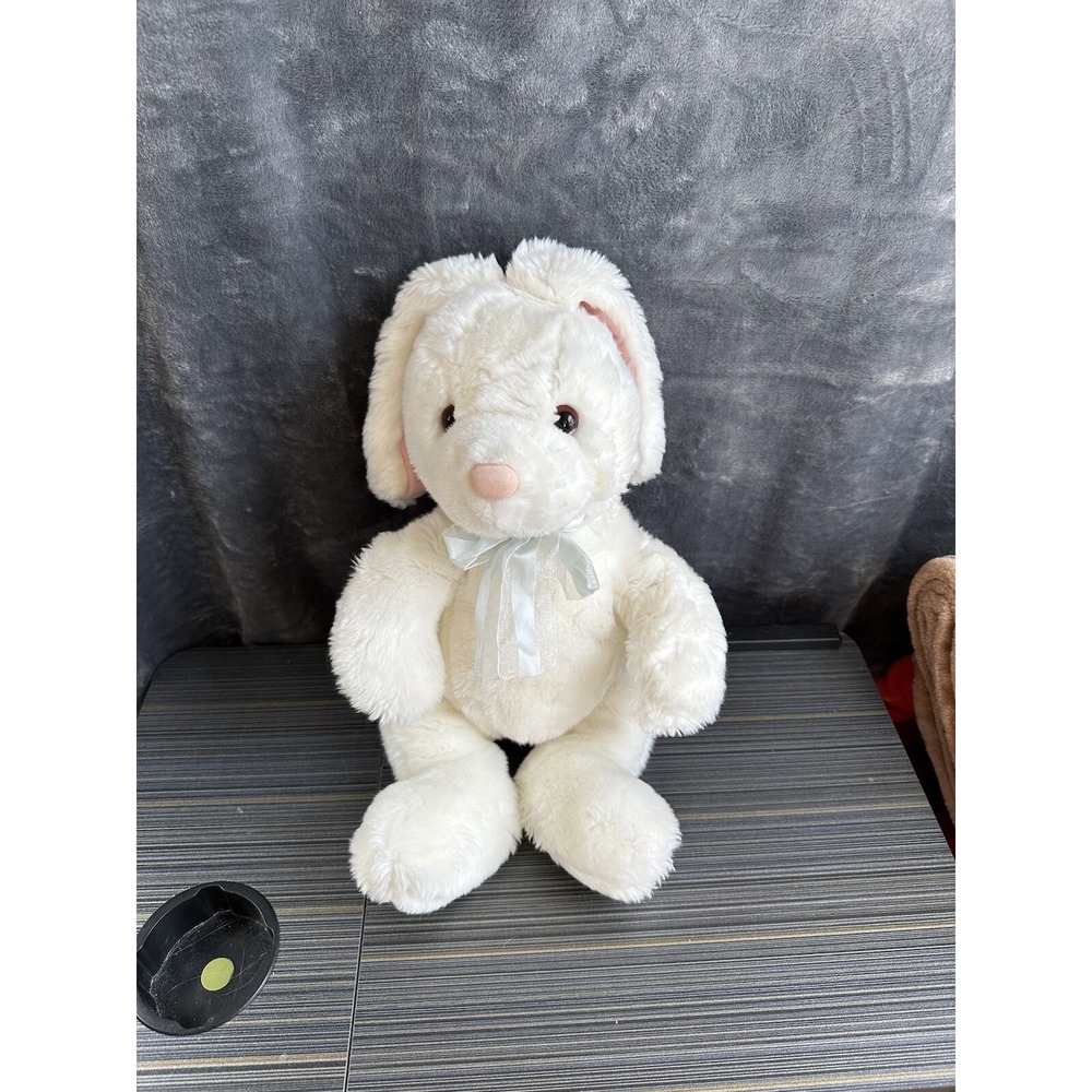 GUND HEADS & TALES BABY WHITE BUNNY RABBIT STUFFED ANIMAL PLUSH TOY BLUE BOW 16"